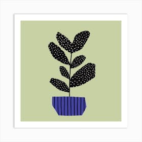 Modern Plant With Dots Square Art Print