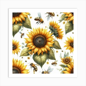 Sunflowers And Bees 1 Art Print