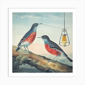 Two Birds With Retrofit Lamp Art Print