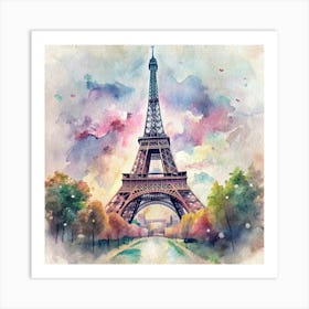 Watercolor Painting Of The Eiffel Tower In Paris 1 Art Print