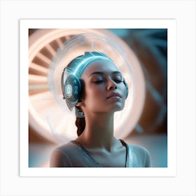 Futuristic Woman With Headphones 2 Art Print