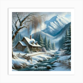 Cabin In The Long Winter Mountains Art Print