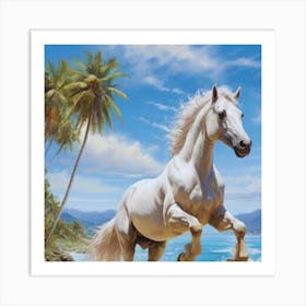 White Horse On The Beach Art Print