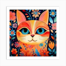 Cat With Flowers 2 Art Print