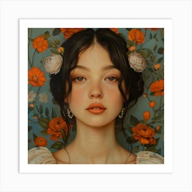 Asian Girl With Flowers 1 Art Print