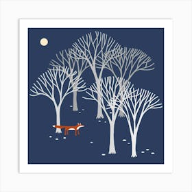 Lone Fox In The Trees at Midnight Art Print