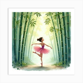 Watercolor Ballerina In Tranquil Bamboo Forest 1 Art Print