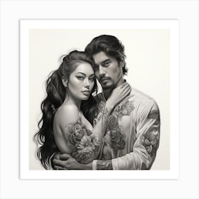 Tattooed Couple drawing Art Print