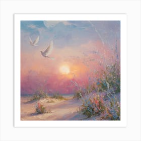 Doves At Sunset Art Print