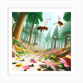 Bees In The Forest 1 Art Print