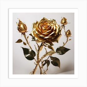 Dreamshaper V7 A Twisted Golden Rose With A Stem And Leaves Th 2 Art Print