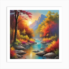 Autumn River Art Print Paintings Art Print