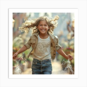 Little Girl Running In Water Art Print