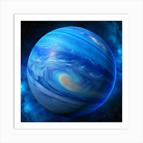 Blue Gas Giant Planet With Swirling Clouds Art Print