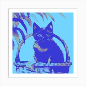 Kitty Cat In A Basket Light Blue 1 Art Print