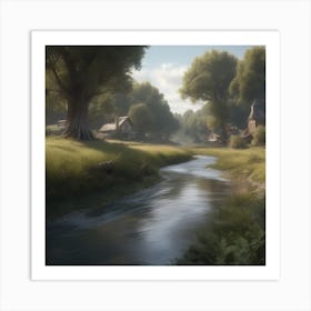 Village By A River 1 Art Print