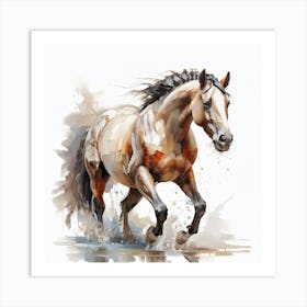 Horse Running In Water Art Print