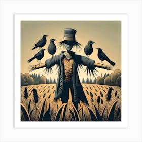 Whimsical scarecrow wall art print, Scarecrow in a field canvas artwork, Rustic scarecrow decor for walls, Harvest season scarecrow wall print, Scarecrow and pumpkins wall art, Fall-themed scarecrow painting print, Scarecrow art for farmhouse decor, Cute scarecrow illustration on canvas, Autumn scarecrow scene wall decor, Scarecrow in the garden art print. Art Print