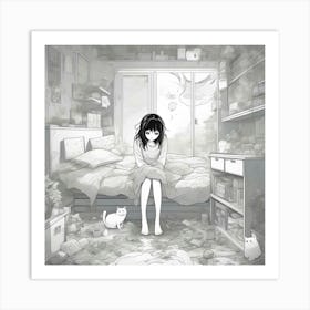 Anime Girl In A Messy Room Art Print