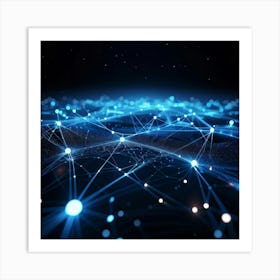 Abstract Geometric Network Tangled In Glowing Blue Lines And Dots Forming Wave Like Patterns And Po (3) Art Print