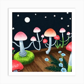 Mushrooms At Night Art Print