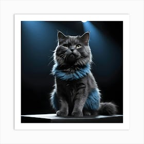 Cat With Blue Collar Art Print