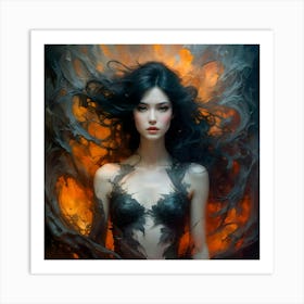 Girl In Flames Art Print