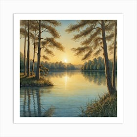 Sunset By The Lake Art Print