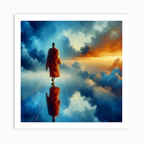 Monk Walk In Sky Reflection Color Paint Art Print