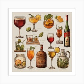 Default Alcoholic Drinks Of Different Countries Aesthetic 1 Art Print