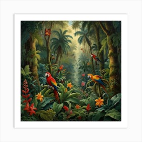 Parrots In The Jungle paintings art print 1 Art Print