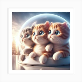 Three Kittens In A Glass Dome Art Print