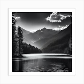 Black And White Mountain Lake 13 Art Print