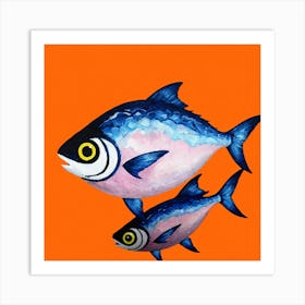 Two Fish On An Orange Background 3 Art Print