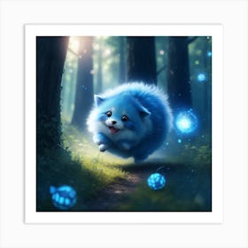 Blue Dog In The Forest Art Print