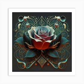 Stylized and intricate geometric black rose 14 Art Print