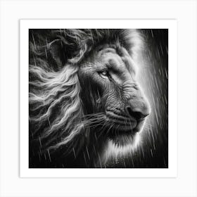 Lion In The Rain 1 Art Print