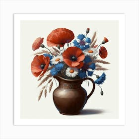 Poppies In A Vase, Acrylic Style Painting 11 Art Print