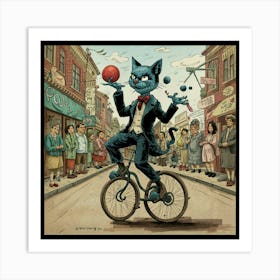 Cat On A Bicycle 1 Art Print