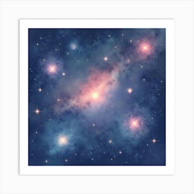 Soft Watercolor Scene Of Glowing Star Systems 1 Art Print