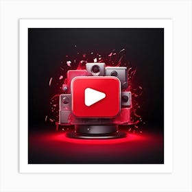 Youtube Video Streaming Platform Media Content Icon Logo Red Play Watch Channel Subscrib Art Print