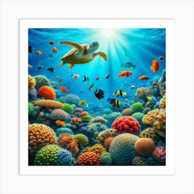 Coral Reef and turtle Art Print