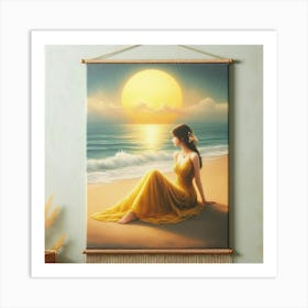 Woman Sitting On The Beach Art Print