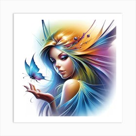 Fairy Girl With Butterfly Art Print