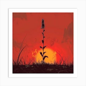 Sunset With A Plant Art Print