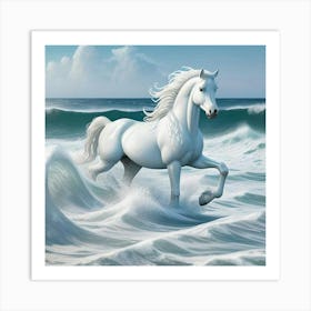 White Horse In The Ocean Art Print