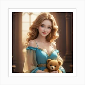 Beautiful Girl With Teddy Bear 1 Art Print