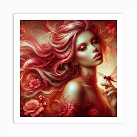 Red Woman With Dragonfly Art Print