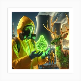 Man Holding A Green Deer Art Print