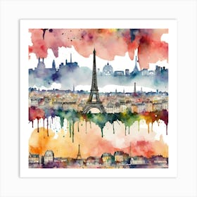 Paris Skyline Landscape - Landmark Watercolor Painting Art Print